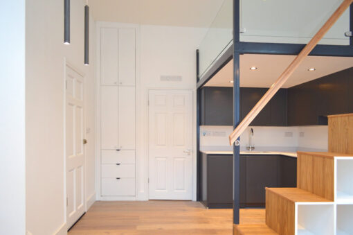 mezzanine-loft- stairs-storage-studio-flat-scandinavian-loft-clapham-london-7