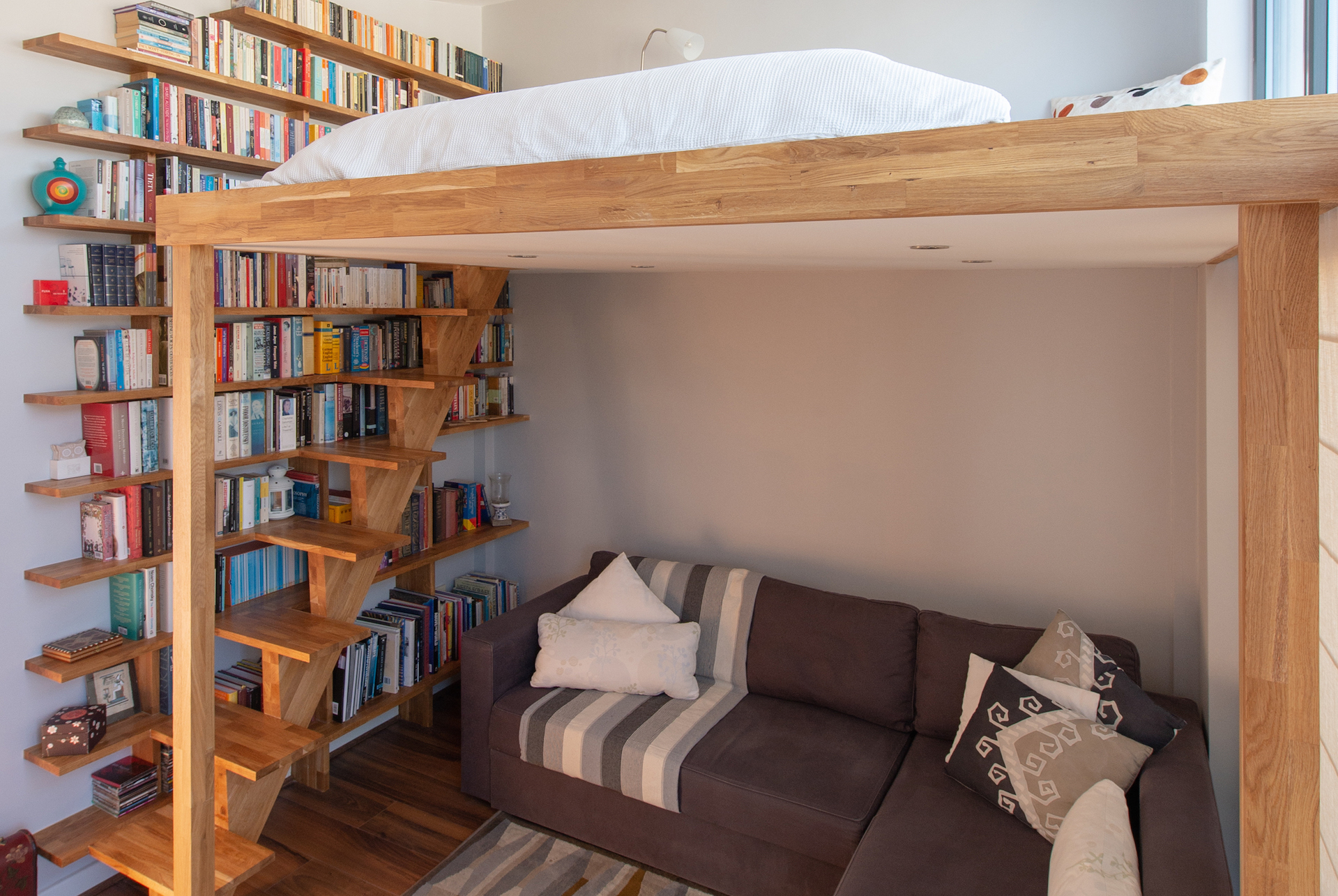 Mezzanine Stairs Loft Design Bespoke Bookshelf In Lounge Bow London